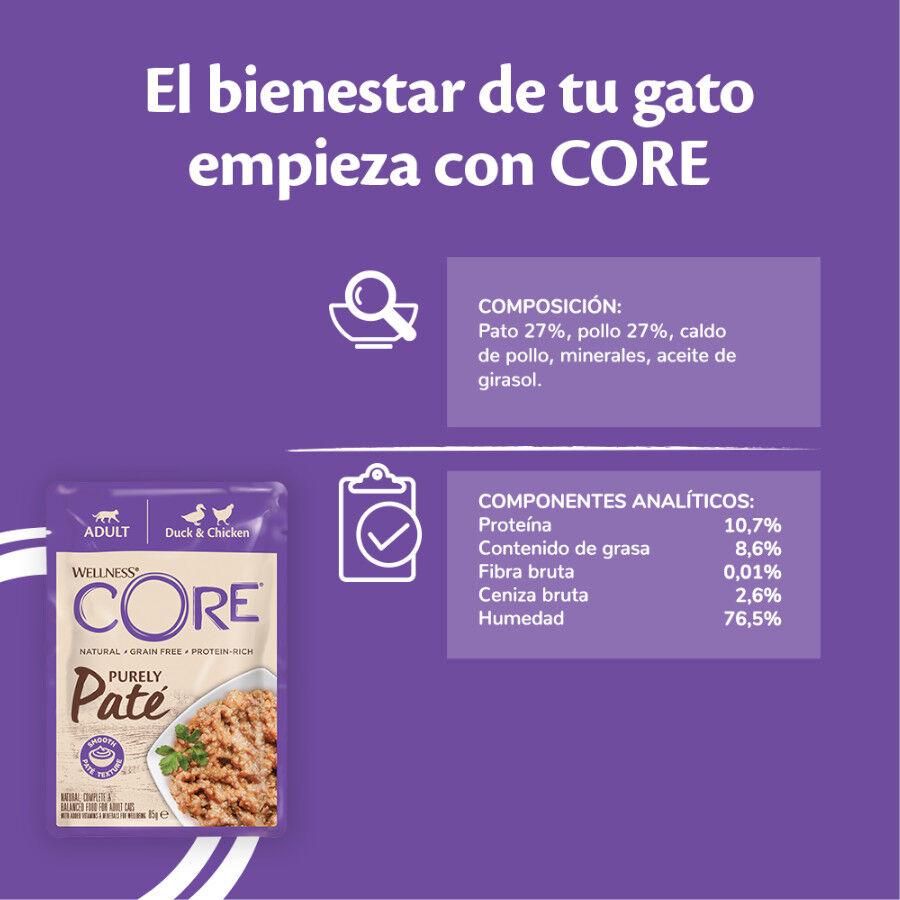 85 g Wellness Core Adult Purely Pato e Frango em Pat&ecirc; saqueta para gatos, , large Imagem n&uacute;mero 6