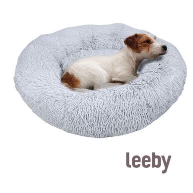 Leeby Cama Redonda Anti Stress de Pelo Cinzento para cães