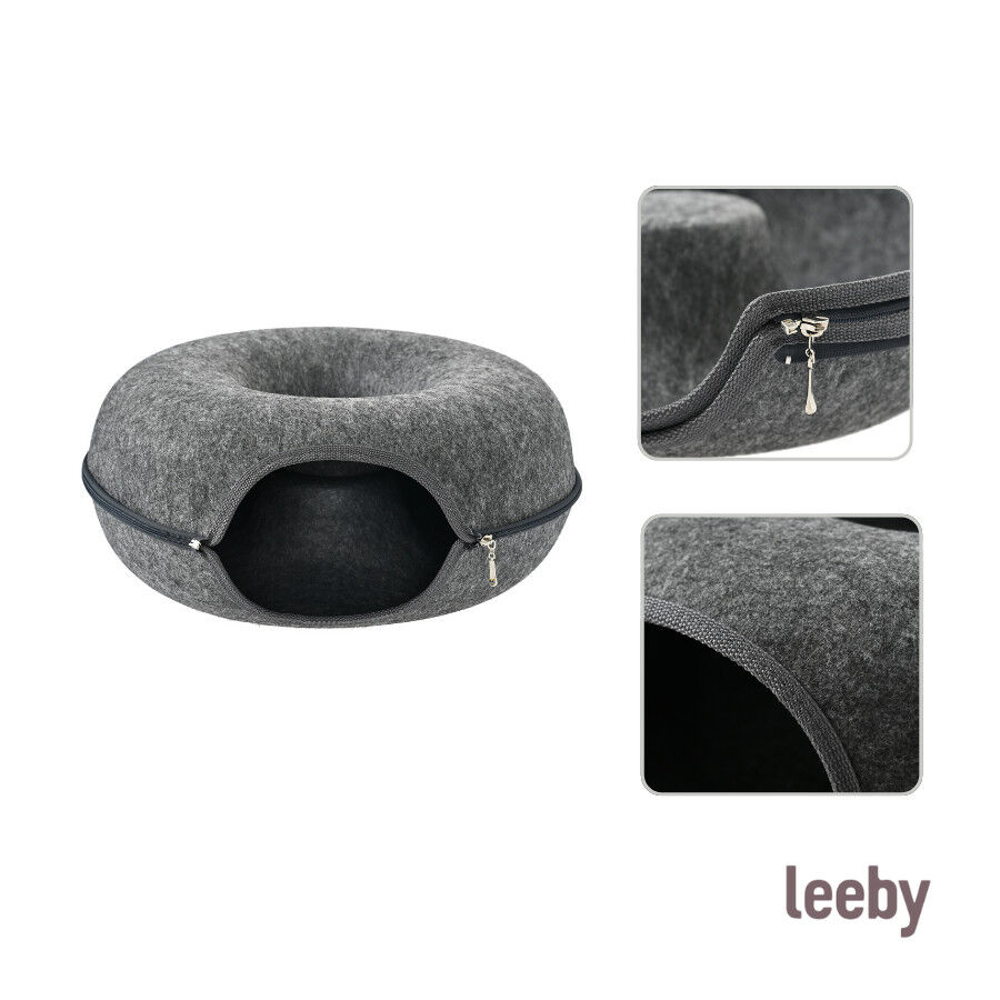 Leeby Cama T&uacute;nel Feltro Cinzento para gatos, , large Imagem n&uacute;mero 5