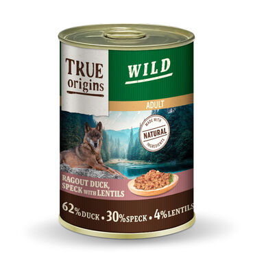 True Origins Wild Adult Cubos de Pato com Speck e Lentilhas em lata para cães