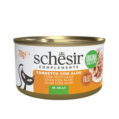 Schesir Filés de Atum com Aloe em lata de gelatina para gatos