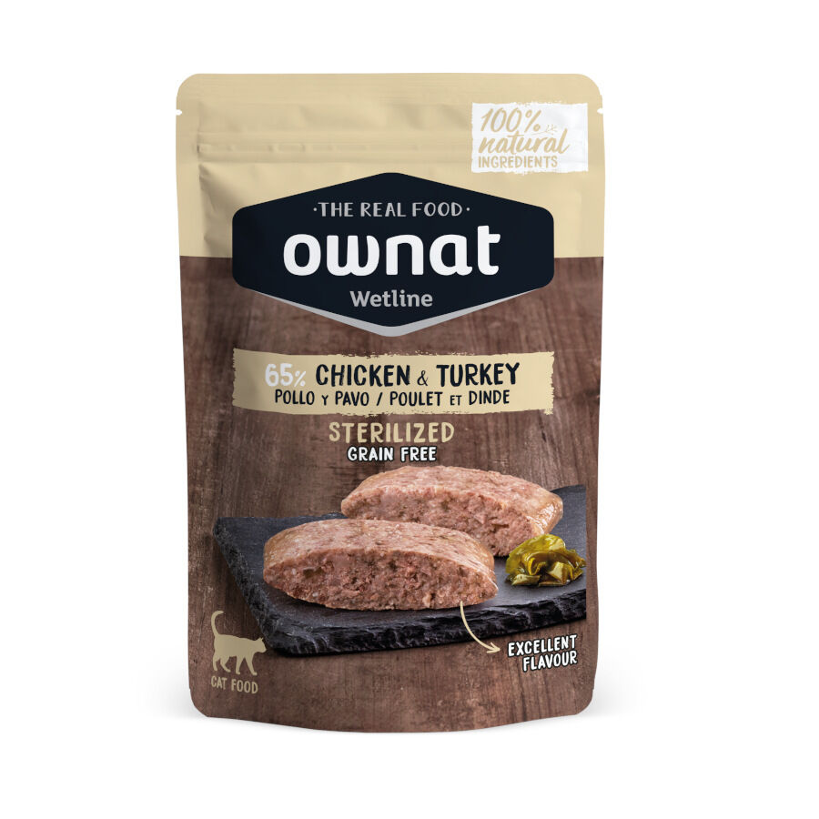 85 g Ownat Wetline Esterilizado Frango e Peru saquetas para gatos, , large Imagem n&uacute;mero 1