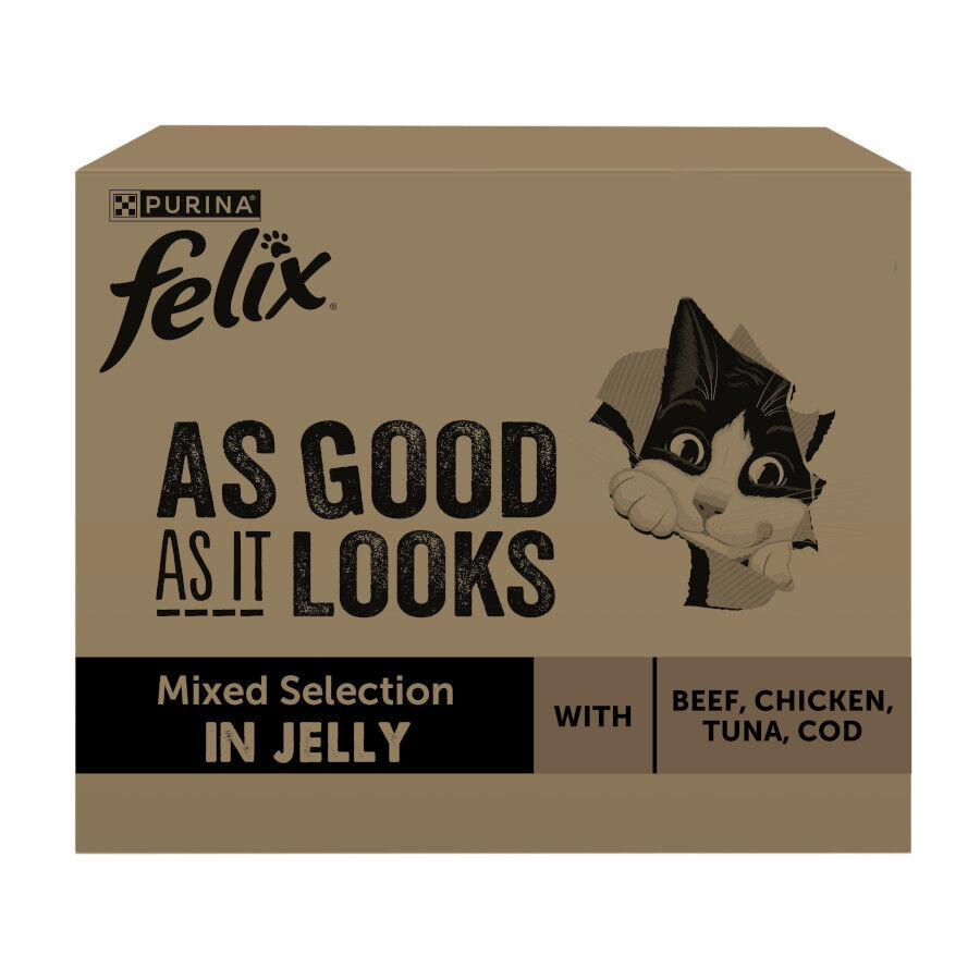 120 saquetas x 85 g Felix Fantastic Mix Comida h&uacute;mida de carne em gelatina para gatos, , large Imagem n&uacute;mero 1