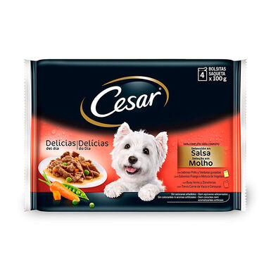Pack 13 bolsitas Cesar Selecci&oacute;n en salsa (4 uds x 100 gr)