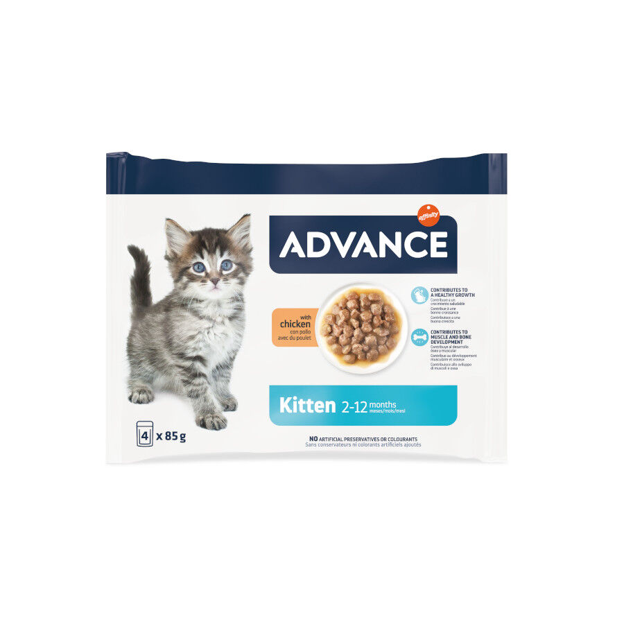 4 saquetas x  85 g Advance Kitten Frango Saqueta em Molho, , large Imagem n&uacute;mero 1