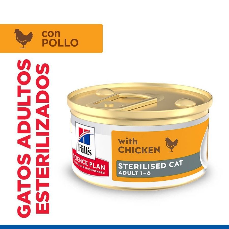 85 g Hill's Science Plan Adult Sterilised Comida h&uacute;mida Mousse de Frango para gatos, , large Imagem n&uacute;mero 1