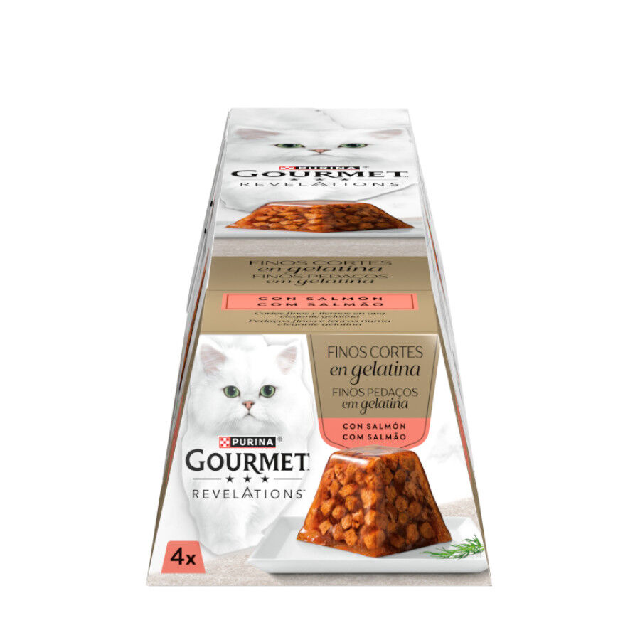 4 terrinas x 57 g Gourmet Revelations Peda&ccedil;os finos de Salm&atilde;o em gelatina para gatos, , large Imagem n&uacute;mero 1