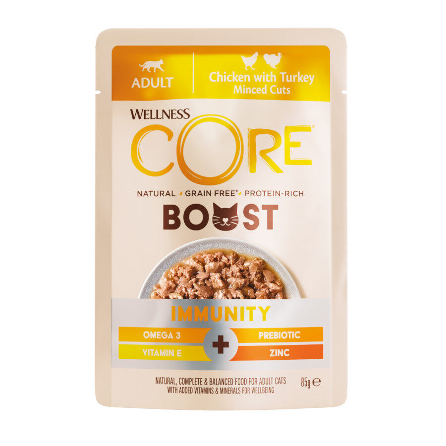 Wellness Core Boost Comida h&uacute;mida imunit&aacute;ria de frango e peru saquetas para gatos, , large Imagem n&uacute;mero 1