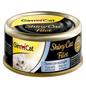 GimCat Shiny Filet Atum e Anchovas em lata para gatos