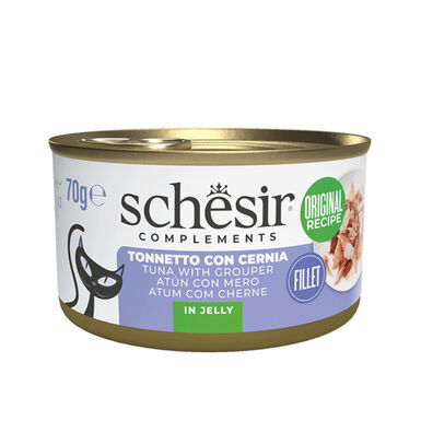 Schesir Atum com Garoupa em Lata de Gelatina para gatos