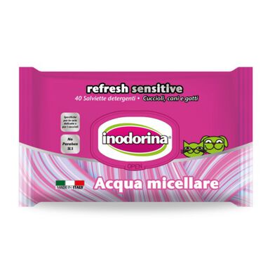 Inodorina Refresh Sensitive Toalhitas Húmidas Água Micelar para cães egatos