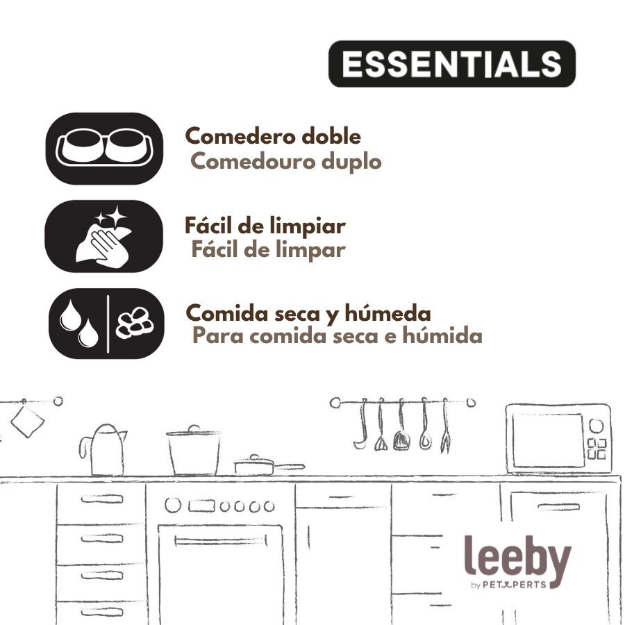 Leeby Comedouro Duplo de Pl&aacute;stico para c&atilde;es e gatos, , large Imagem n&uacute;mero 5