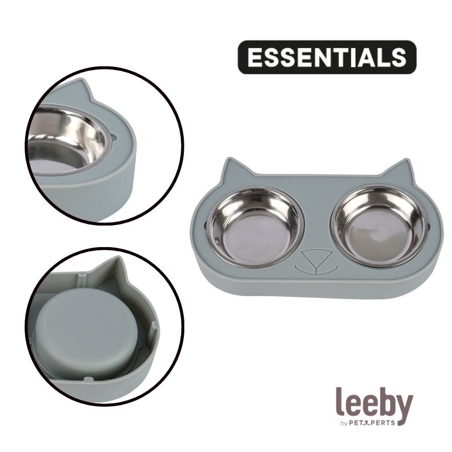 Leeby Comedouro Duplo em A&ccedil;o Inoxid&aacute;vel Verde para gatos, , large Imagem n&uacute;mero 3