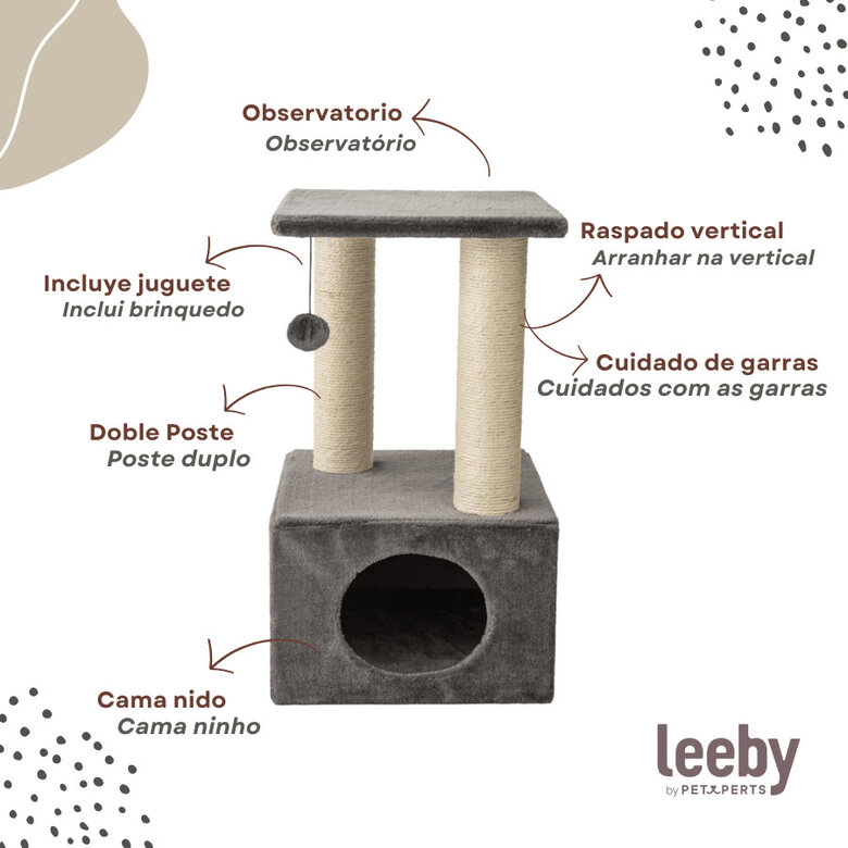Leeby Colette Scratch arranhador com cama nido e brinquedo cinzento para gatos,  Imagem número 3 Leeby Colette Scratch arranhador com cama nido e brinquedo cinzento para gatos, , large Imagem número 3