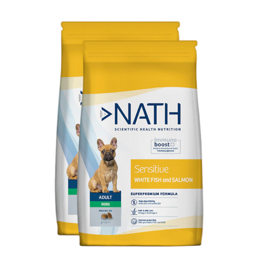 2 x 3 kg Nath Adult Mini Sensitive Peixe Branco e Salm&atilde;o ra&ccedil;&atilde;o para c&atilde;es  Pack poupan&ccedil;a!, , large Imagem n&uacute;mero 1
