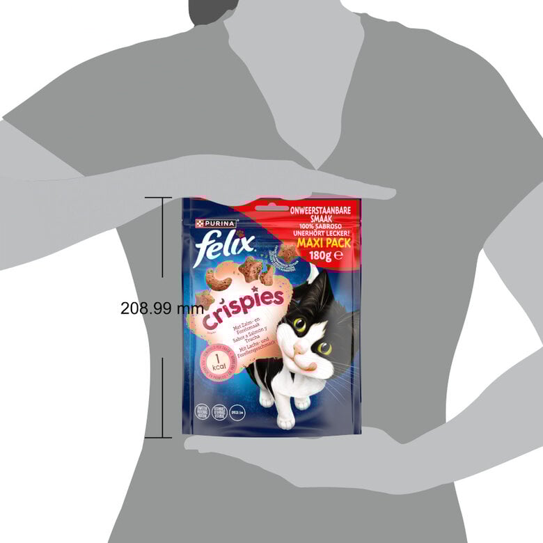 180 g Felix Crispies Snacks de Salmão e Truta Maxi Pack para gatos,  Imagem número 2 180 g Felix Crispies Snacks de Salmão e Truta Maxi Pack para gatos, , large Imagem número 2
