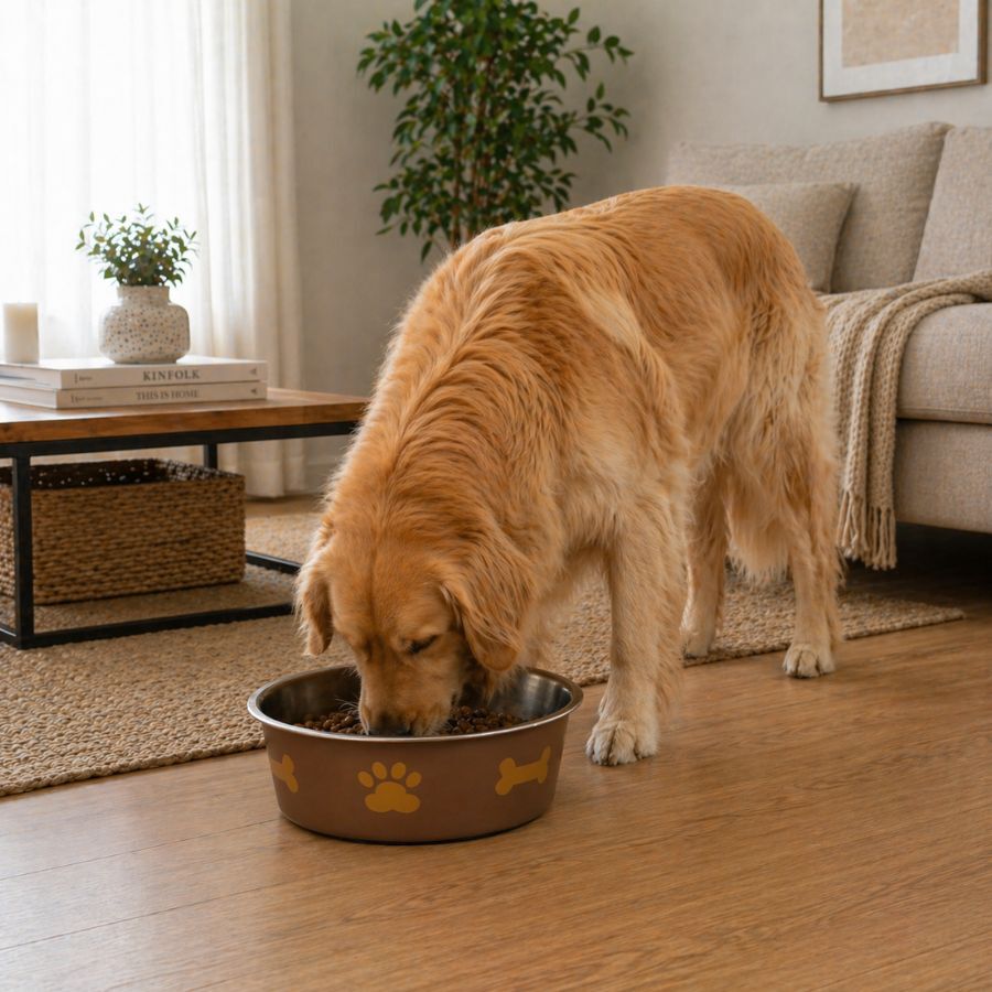 Leeby Comedouro em A&ccedil;o Inoxid&aacute;vel Estampado com Pegadas para c&atilde;es, , large Imagem n&uacute;mero 1