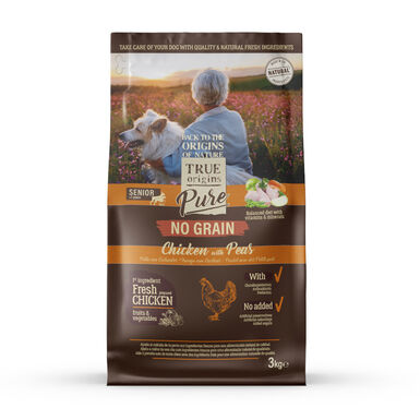 Ração para cães com frango sênior sem grãos puros True Origins