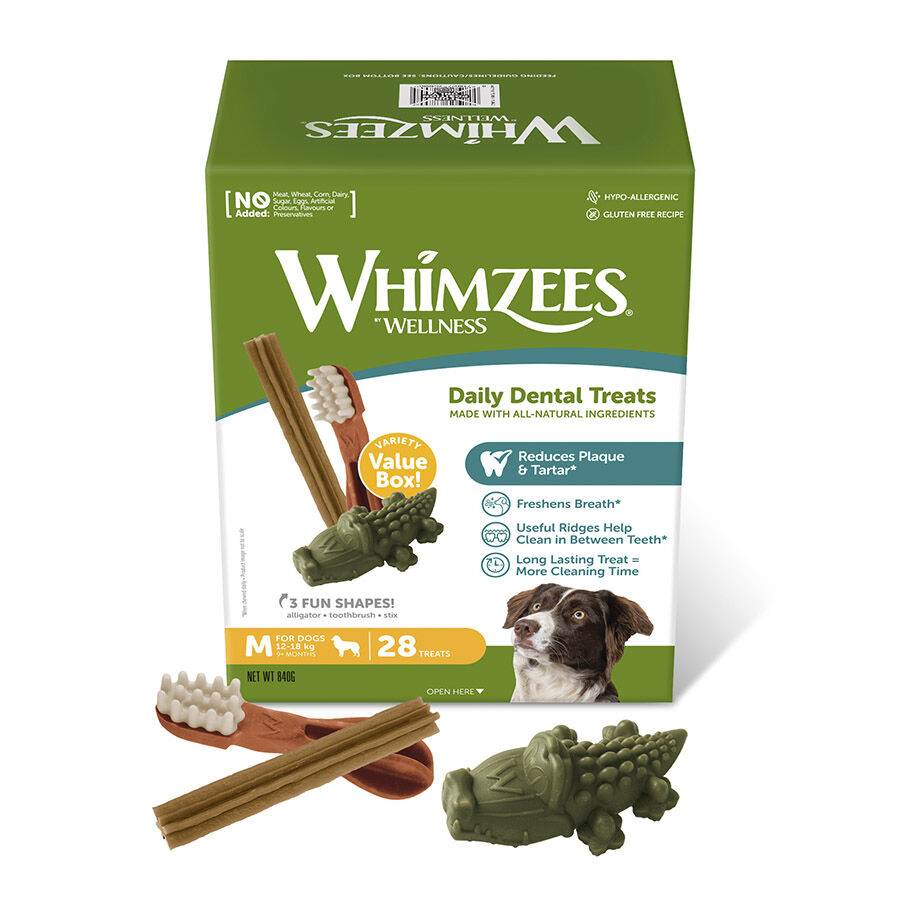 28 sticks Whimzees Snacks Dent&aacute;rios Mix para c&atilde;es de ra&ccedil;a m&eacute;dia, , large Imagem n&uacute;mero 1