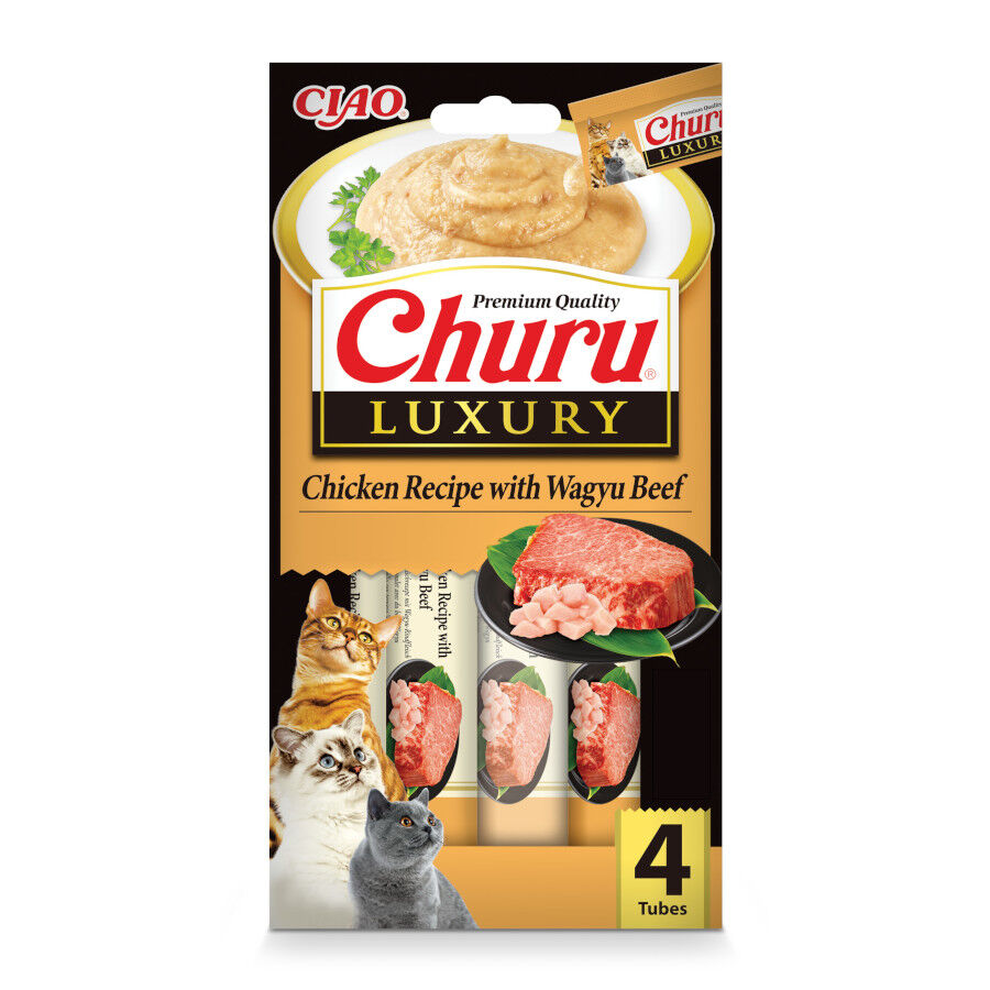 4 saquetas x 14 g Churu Luxury Snack Frango e Wagyu para gatos, , large Imagem n&uacute;mero 1