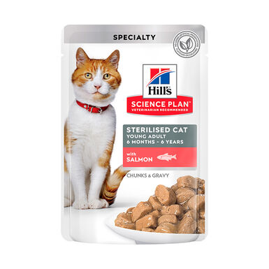 Hill's Young Adult Science Plan Sterilized Salmão sobre para gatos