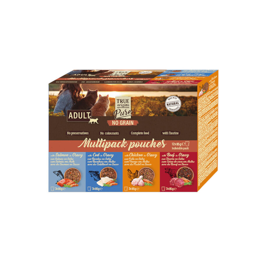12 saquetas x 85 g True Origins Pure Comida h&uacute;mida de carne e peixe em saqueta para gatos &ndash; Multipack, , large Imagem n&uacute;mero 1
