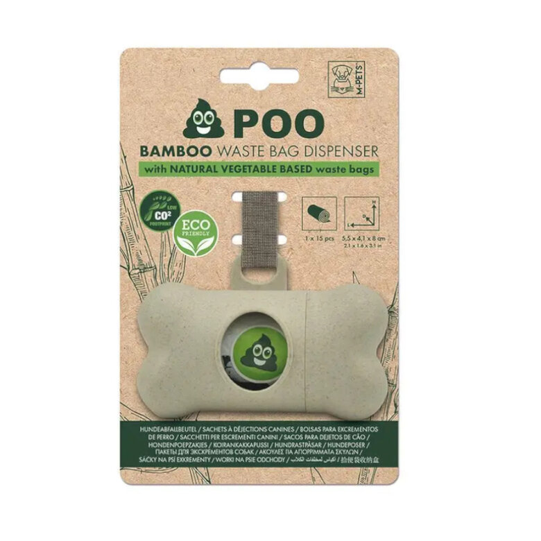 M-pets Poo Bamboo Porta Sacos Biodegradáveis + 15 sacos de cocó para cão, , large image number null