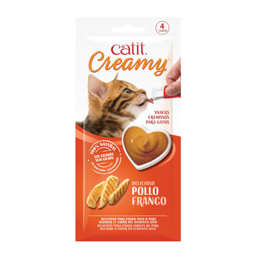 4 saquetas x 10 g Catit Creamy Snack L&iacute;quido de Frango para gatos, , large Imagem n&uacute;mero 1