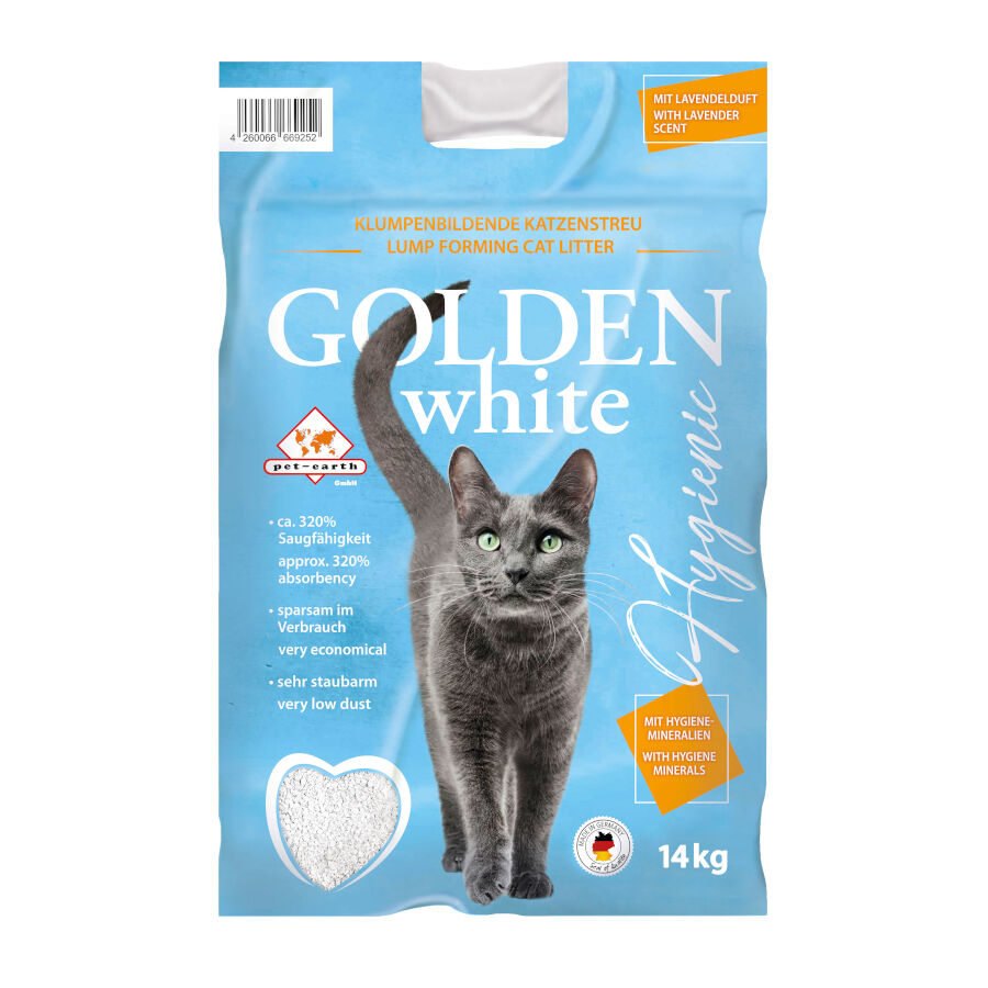14 kg Golden White Areia Aglomerante lavanda para gatos, , large Imagem n&uacute;mero 1