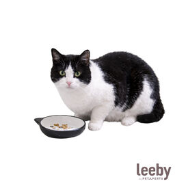 Leeby Comedouro de Cer&acirc;mica Branco e Preto com Orelhinhas para gatos