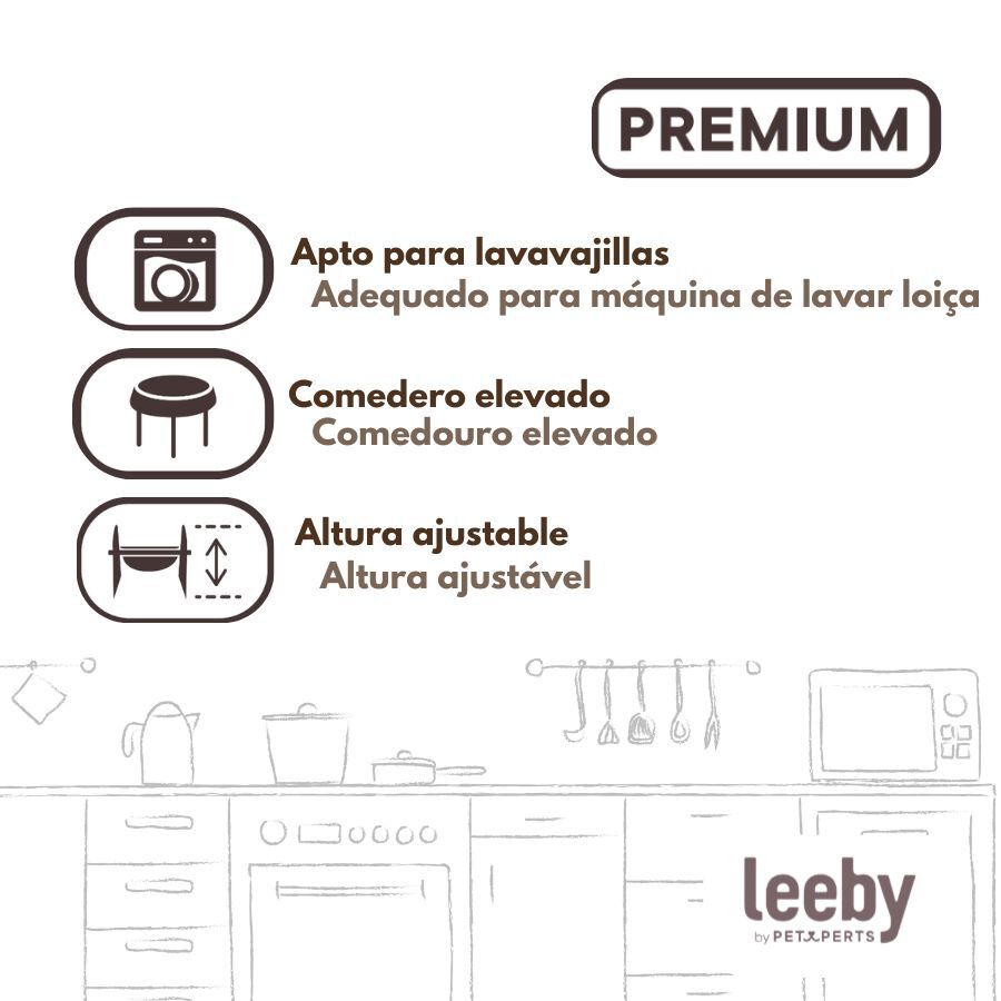 Leeby Comedouro Elevado de Madeira e Cer&acirc;mica para c&atilde;es e gatos, , large Imagem n&uacute;mero 5