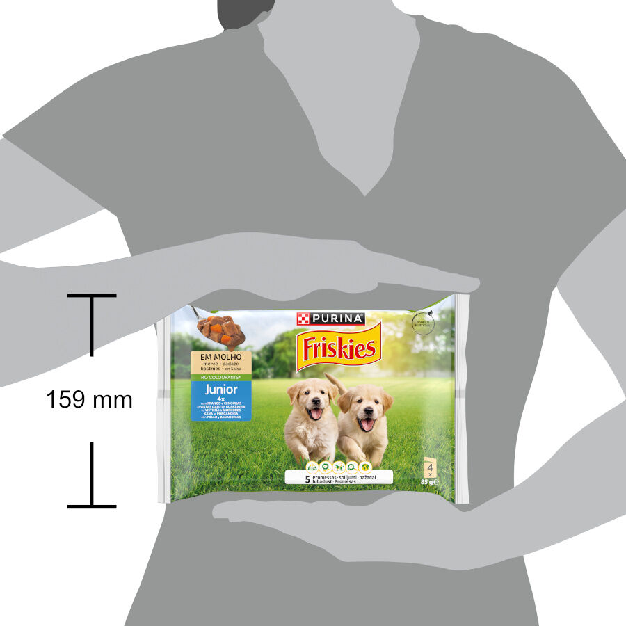 4 saquetas x 85 g Purina Friskies Comida Humida para c&atilde;es j&oacute;vens, con frango e cenoura, , large Imagem n&uacute;mero 3