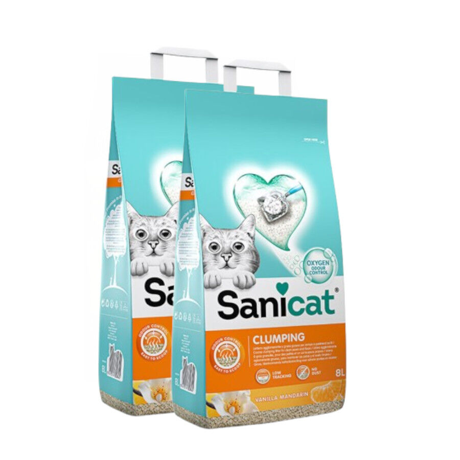 2 x 8 L Sanicat Areia Aglomerante Baunilha e Tangerina para gatos Pack poupan&ccedil;a!, , large Imagem n&uacute;mero 1