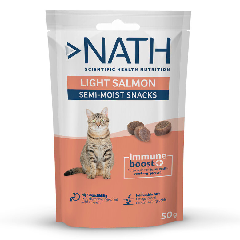50 g Nath Snacks Light Semi-húmidos de Salmão para gatos,  Imagem número 1 50 g Nath Snacks Light Semi-húmidos de Salmão para gatos, , large Imagem número 1