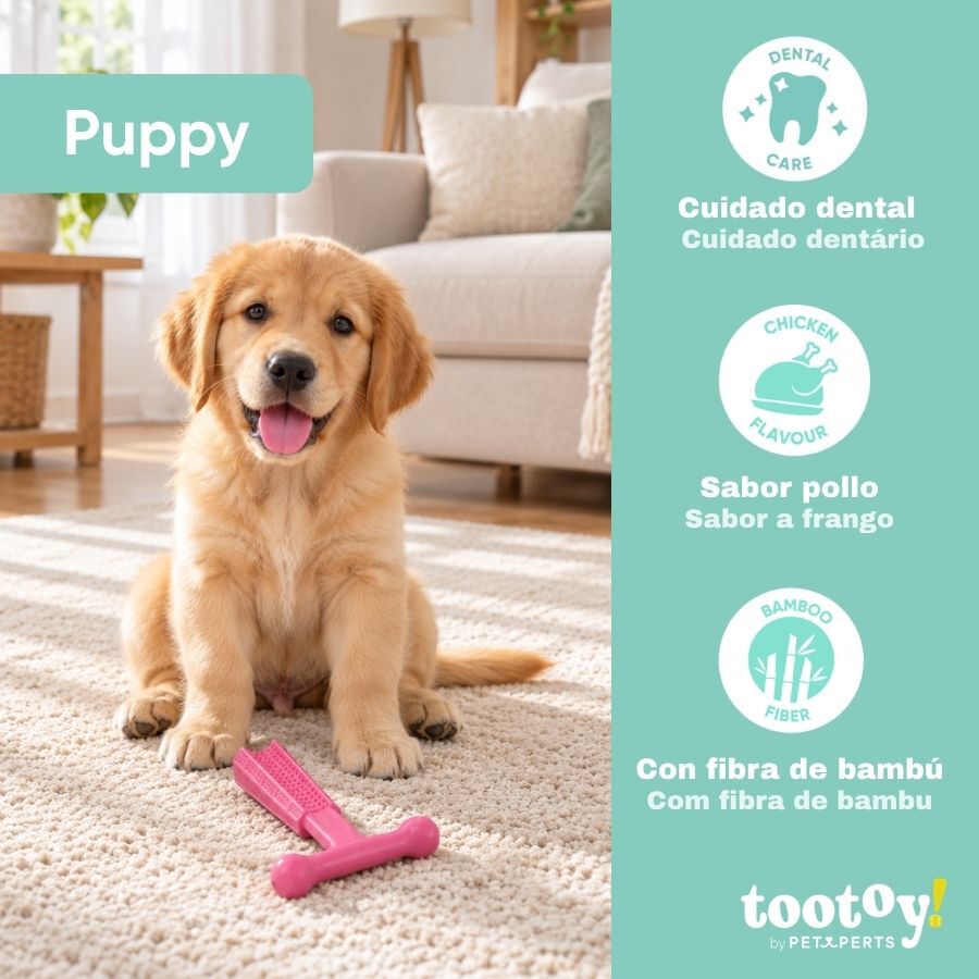 Tootoy! Puppy Mordedor Osso em T Rosa para cachorros, , large Imagem n&uacute;mero 4