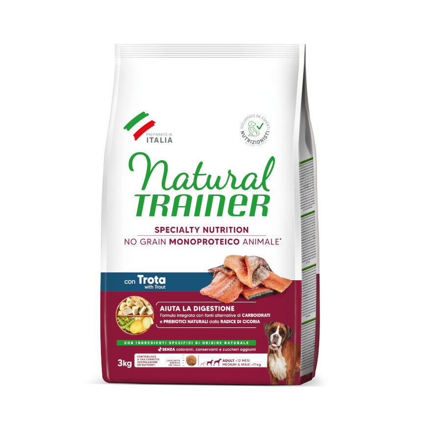 3 kg Natural Trainer Medium & Maxi Sensitive No Grain Ra&ccedil;&atilde;o de truta e batata para c&atilde;es, , large Imagem n&uacute;mero 1