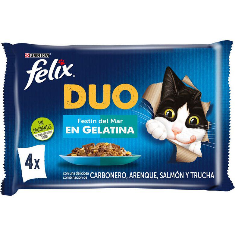 4 saquetas x 85 g Felix Fantastic Duo Delicious Peixe em gelatina para gatos, , large Imagem n&uacute;mero 1