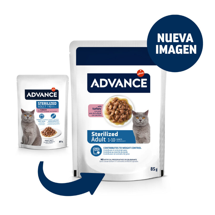 12 saquetas x 85 g (9 + 3 gratis!) Advance Adult Sterilized Peru Saqueta em Molho para gatos, , large Imagem n&uacute;mero 2