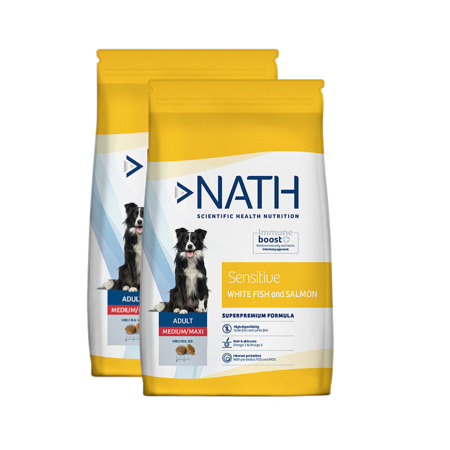 2 x 12 kg Nath Adult Medium / Maxi Sensitive Peixe Branco e Salm&atilde;o ra&ccedil;&atilde;o para c&atilde;es Pack poupan&ccedil;a!, , large Imagem n&uacute;mero 1
