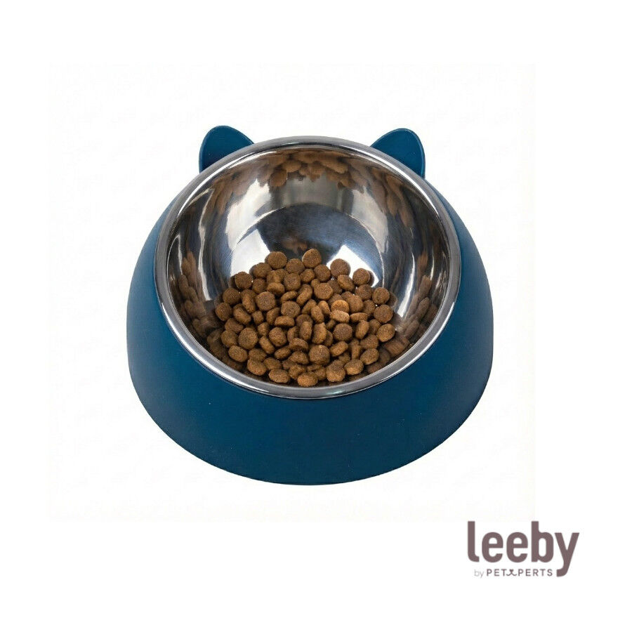 Leeby Comedouro Elevado em A&ccedil;o Inoxid&aacute;vel e Pl&aacute;stico Azul para gatos, , large Imagem n&uacute;mero 2