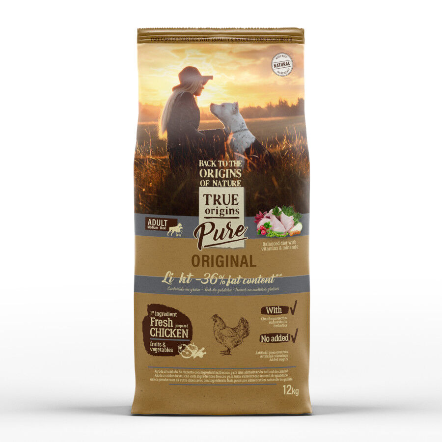 12 kg True Origins Pure Adult Medium Maxi Light Ra&ccedil;&atilde;o para c&atilde;es, , large Imagem n&uacute;mero 1