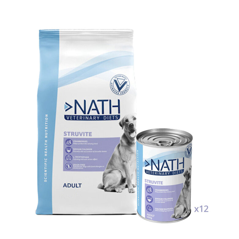 12 kg + 12 latas x 400 g Pack Nath Struvite - ração e alimento húmido para cão Pack poupança!,  Imagem número 1 12 kg + 12 latas x 400 g Pack Nath Struvite - ração e alimento húmido para cão Pack poupança!, , large Imagem número 1