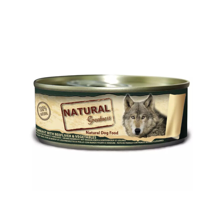 156 g Natural Greatness Peito de Frango com F&iacute;gado de Boi e Legumes lata para c&atilde;es, , large Imagem n&uacute;mero 1