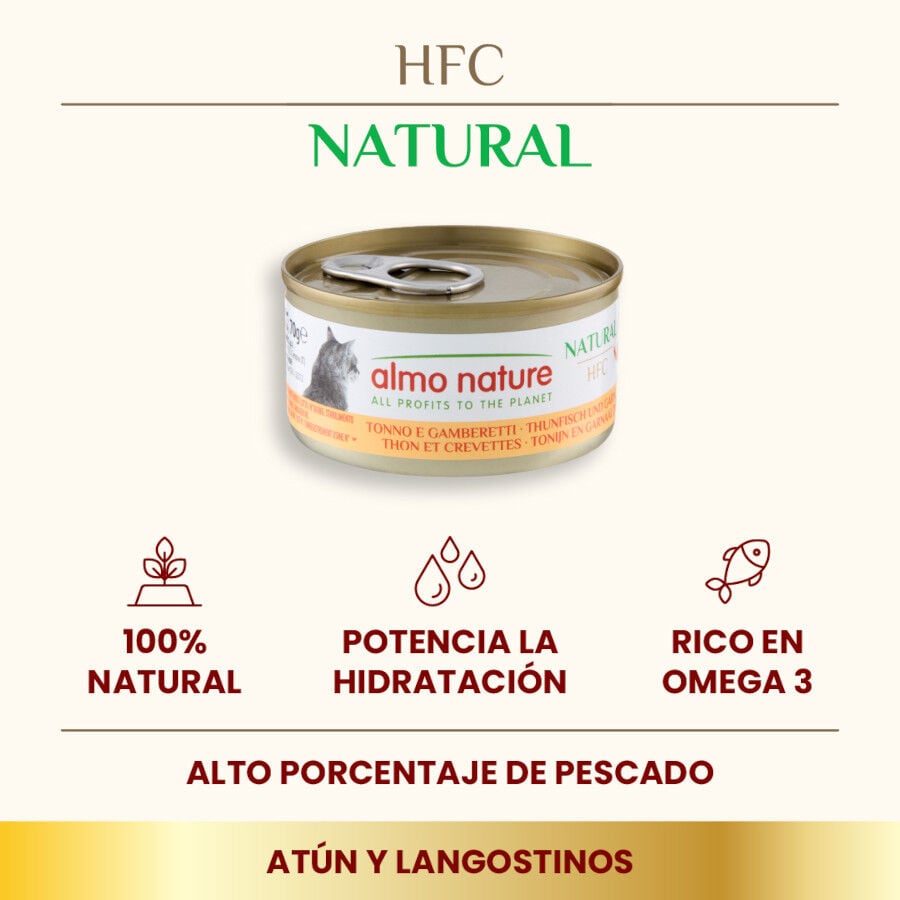 70 g Almo Nature HFC Atum e Camar&otilde;es lata para gatos, , large Imagem n&uacute;mero 2