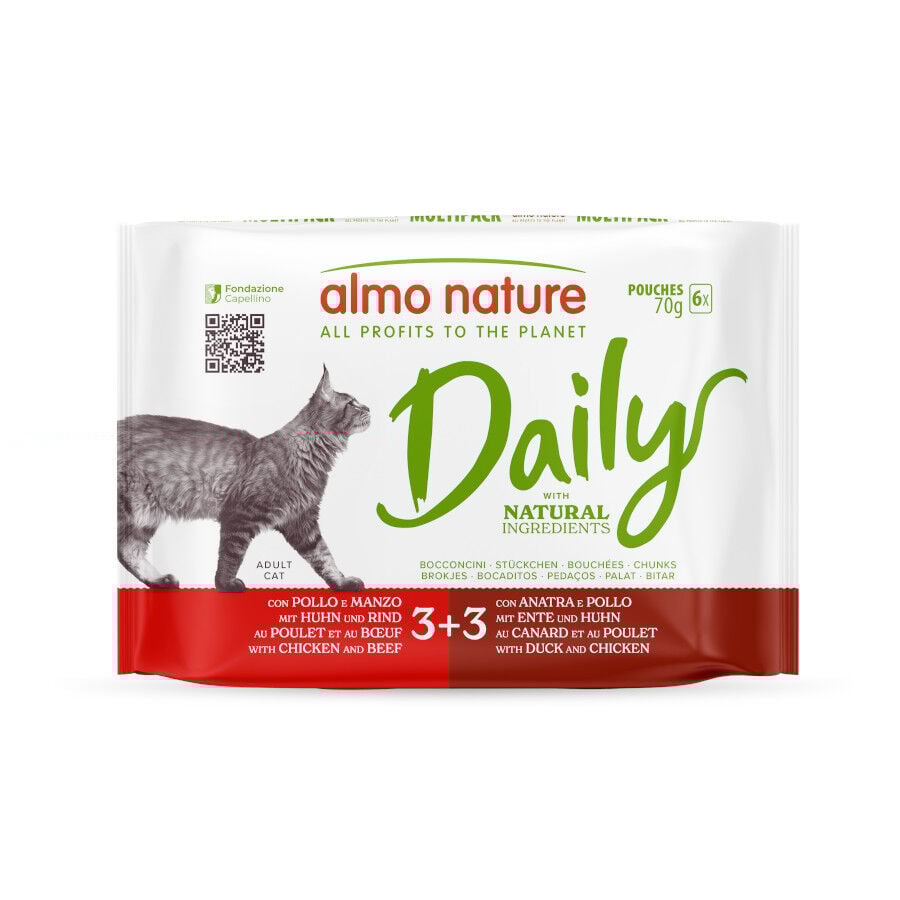 6 saquetas x 70 g  Almo Nature Daily Frango com Carne e Frango com Pato sach&ecirc; para gatos, , large Imagem n&uacute;mero 1