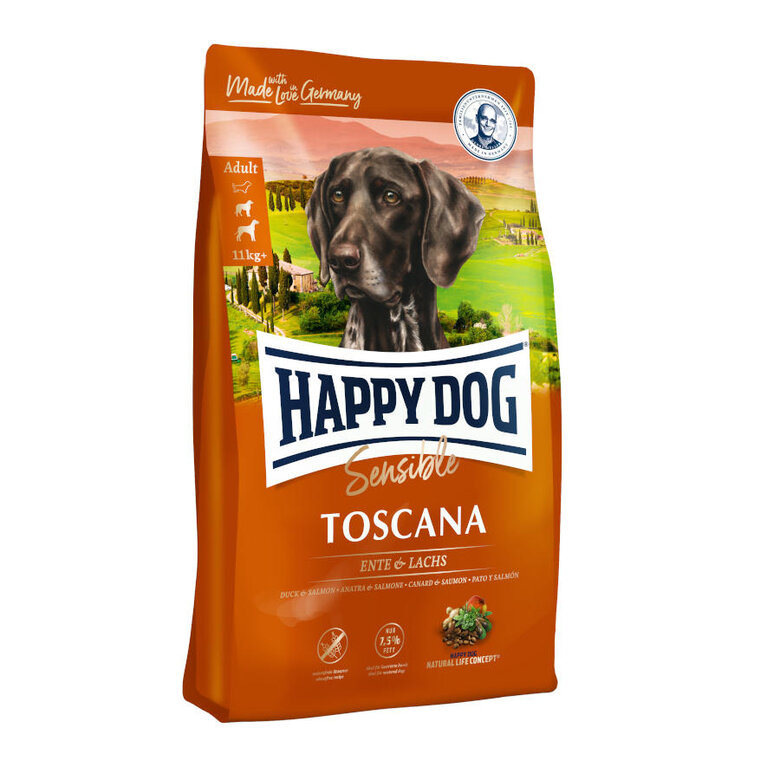 Happy Dog Adult Sensible Toscana Pato e Salmão ração,  Imagem número 1 Happy Dog Adult Sensible Toscana Pato e Salmão ração, , large Imagem número 1