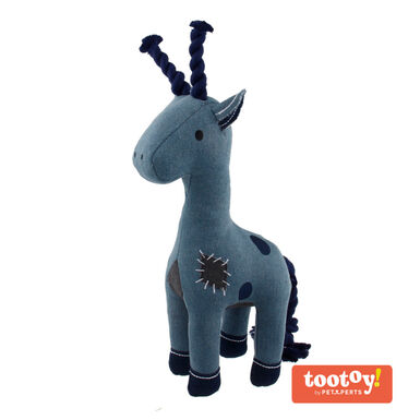 Tootoy! Comfort Denim Giraffe peluche com som e corda para cães