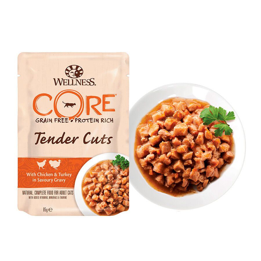  85 g Wellness Core Tender Cuts frango e peru em molho saquetas para gatos, , large Imagem n&uacute;mero 2