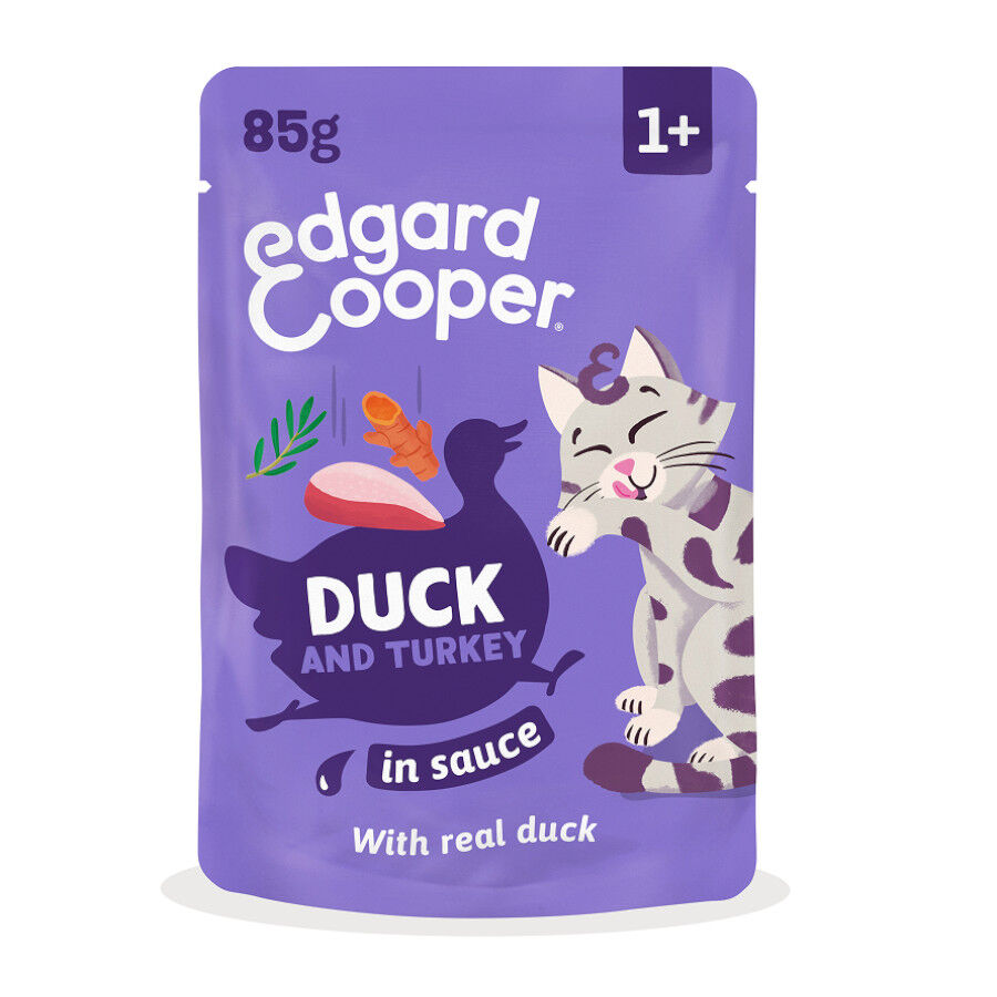 85 g Edgard & Cooper Comida h&uacute;mida de pato e peru em molho em saquetas para gatos, , large Imagem n&uacute;mero 1
