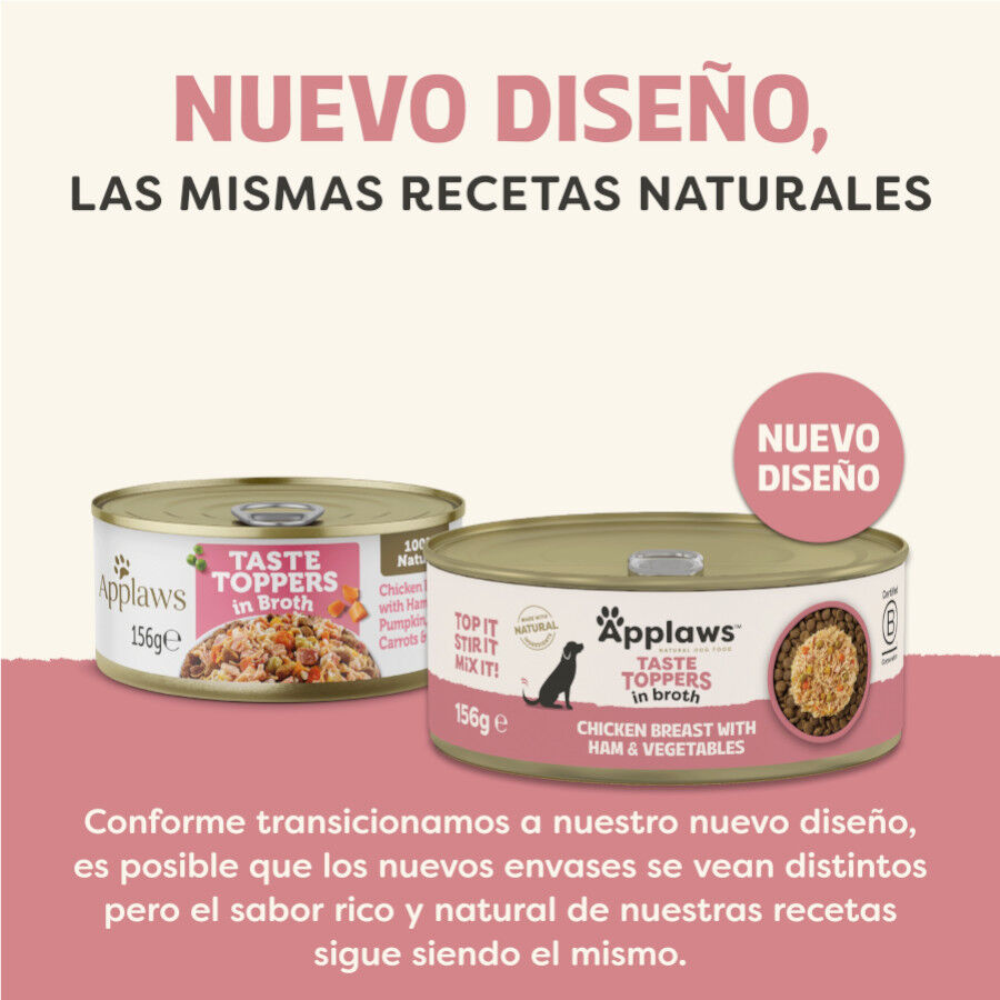156 g Applaws Taste Toppers Frango com Presunto e Legumes em Molho lata para c&atilde;es, , large Imagem n&uacute;mero 2